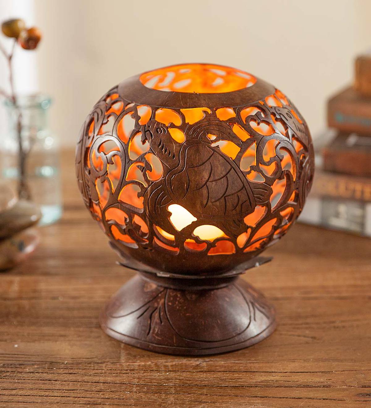 Hand-Carved Coconut Shell Candleholder