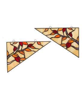 Stained Glass Branch with Leaves Corner Accents, Set of 2