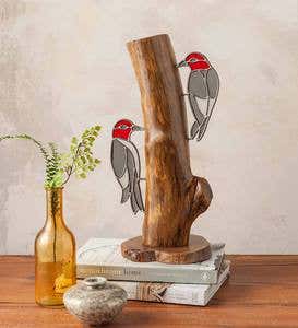 Stained Glass Woodpeckers on Stump
