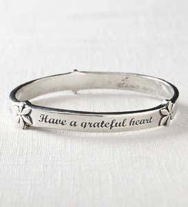 Handcrafted Inspiring Words Pewter Bangle Bracelets - Grateful Heart