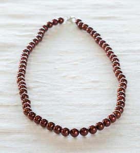 High Lustrous Near Round Freshwater Pearl Necklace - Dyed Bronze