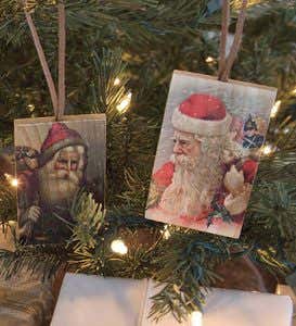 Cedar Vintage Santa Wooden Tags, Set of 6