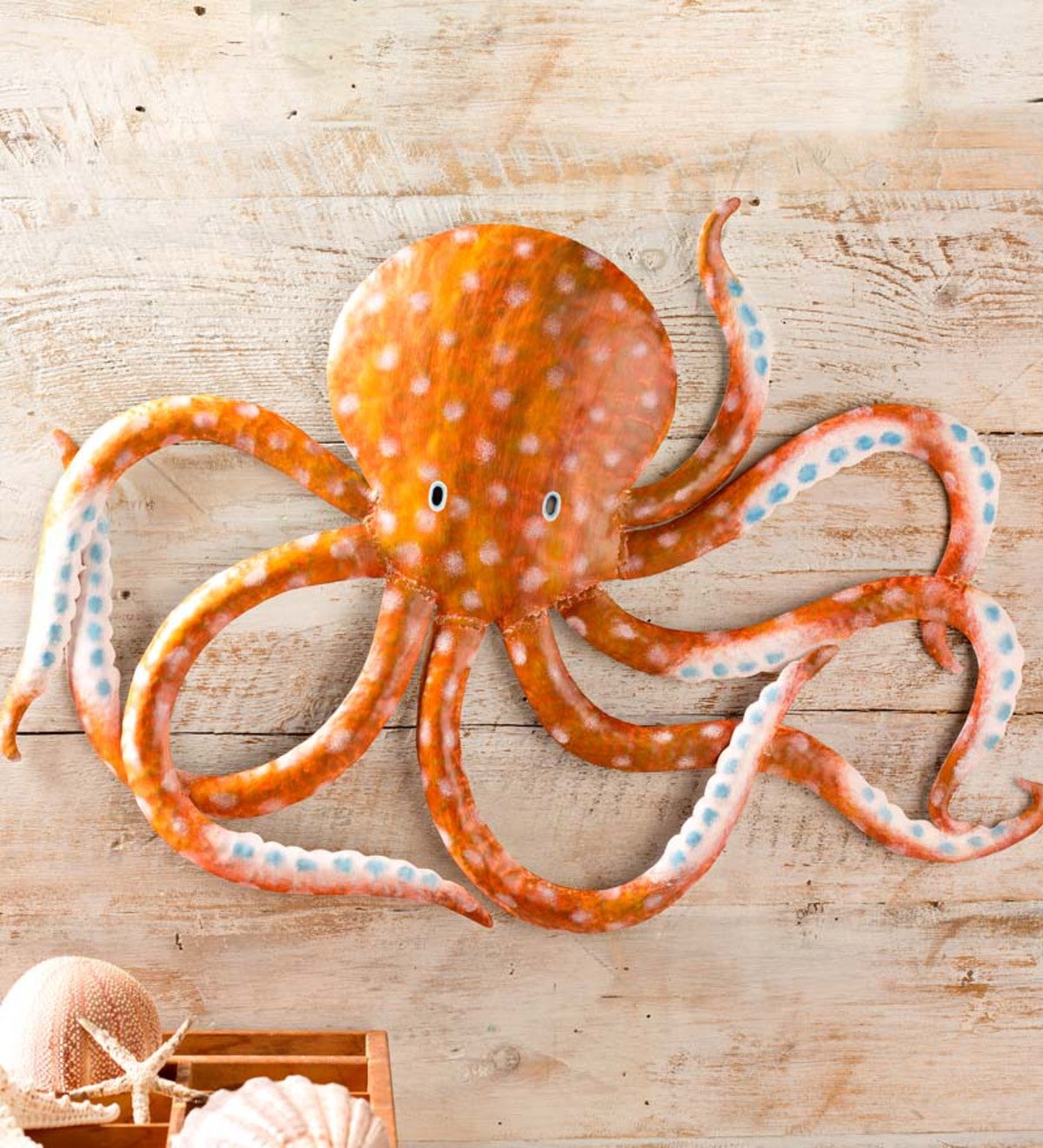 Handcrafted Metal Orange Octopus Wall Art