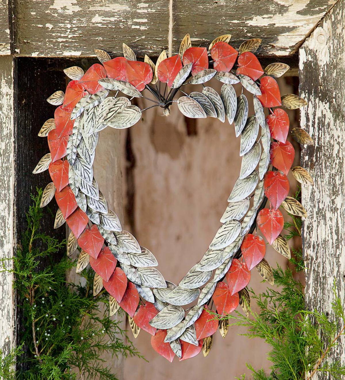 Handcrafted Frosted Metal Heart Wreath
