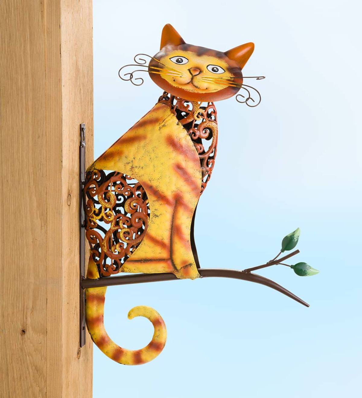 Metal Tabby Cat on a Branch Wall Art