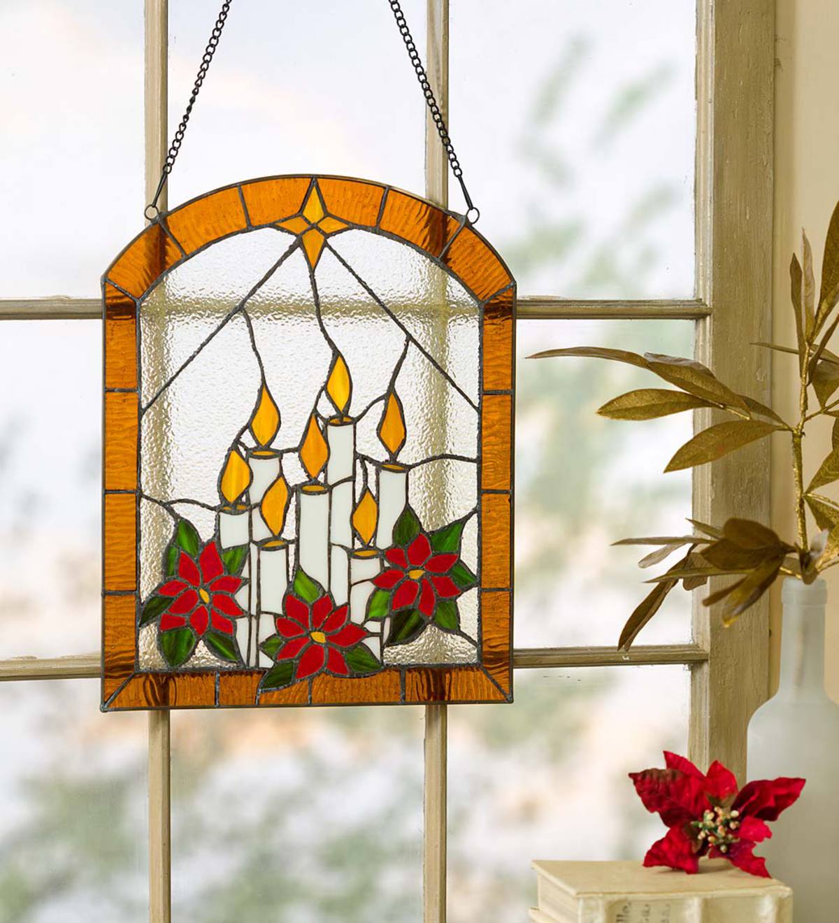 Stained Glass Candle Window Art