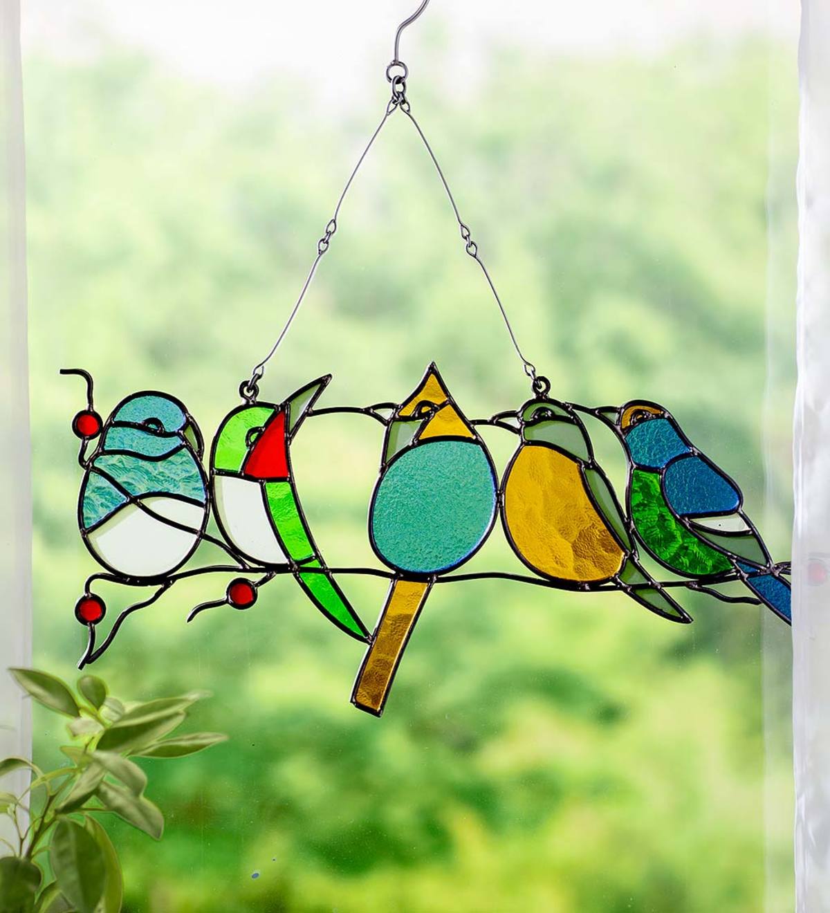 Stained Glass Birds Hanging Window Art