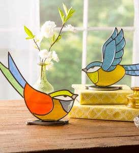 Indoor/Outdoor Colorful Stained Glass Bird Tabletop Art