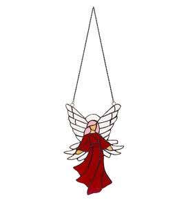 Colorful Stained Glass Angel Sun Catcher with 24" Hanging Chain - Red