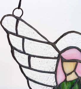 Colorful Stained Glass Angel Sun Catcher with 24" Hanging Chain - Green