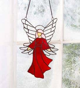 Colorful Stained Glass Angel Sun Catcher with 24" Hanging Chain - Red