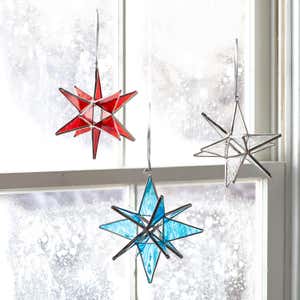 Stained Glass Moravian Star Ornament with Hanging Ribbon