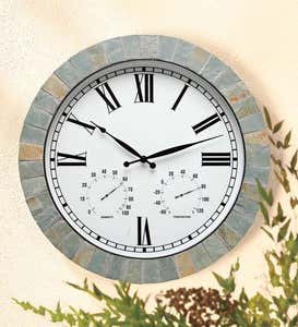 Natural Slate Framed Wall Clock with Temperature and Humidity