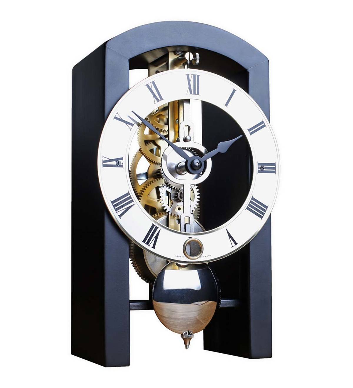 Hermle Black Wood-Framed Tabletop Skeleton Clock