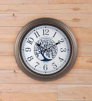 Indoor/Outdoor Analog Wall Clock with Auto-Light and Tree Design