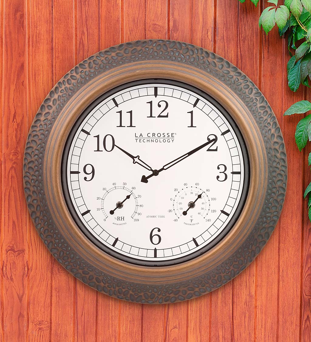 Indoor/Outdoor Atomic Analog Wall Clock with Temperature and