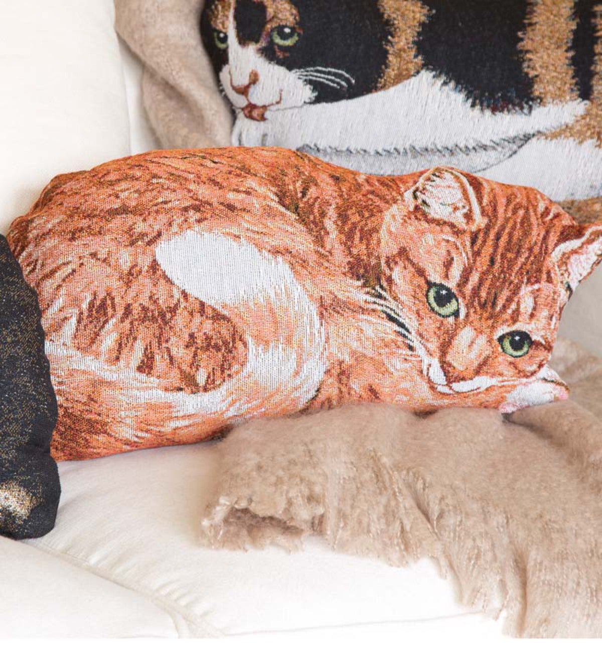 Cotton Jacquard Woven Tapestry Orange Tabby Cat Throw Pillow