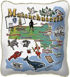 American-Made Cotton Jacquard American States Pillows - Massachusetts