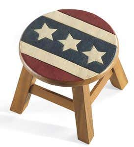 Hand Carved Wood Americana Stools - Red