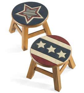 Hand Carved Wood Americana Stools - Red