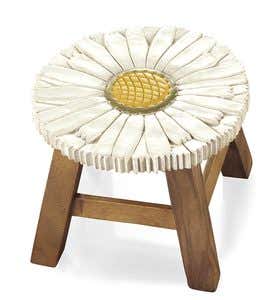 Hand Carved Flower Footstools - White Daisy