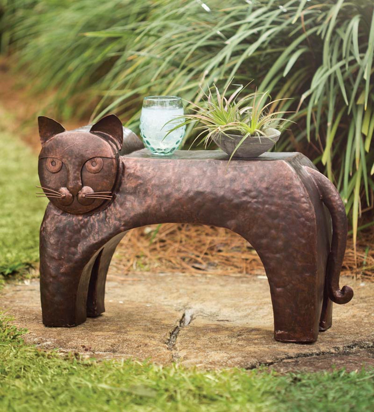 Handcrafted Metal Cat Side Table