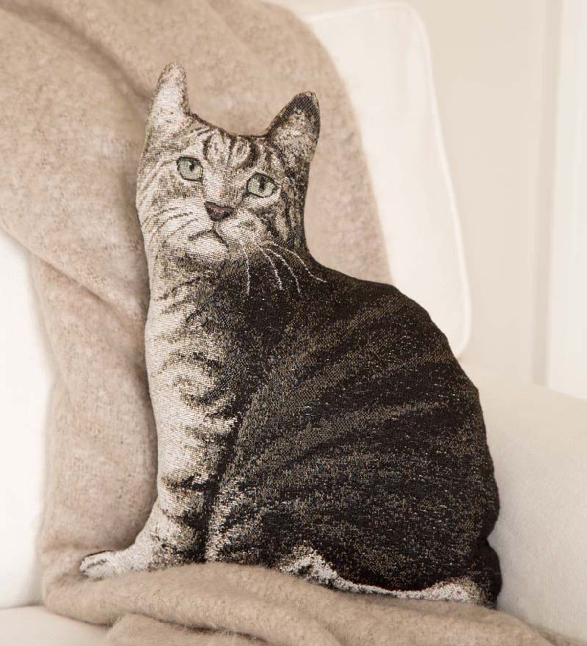 Sitting Gray Cat Throw Pillow