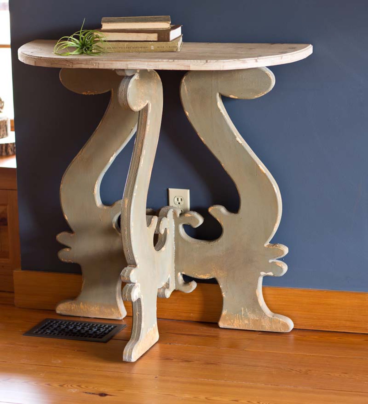 Distressed Wood Demilune Table