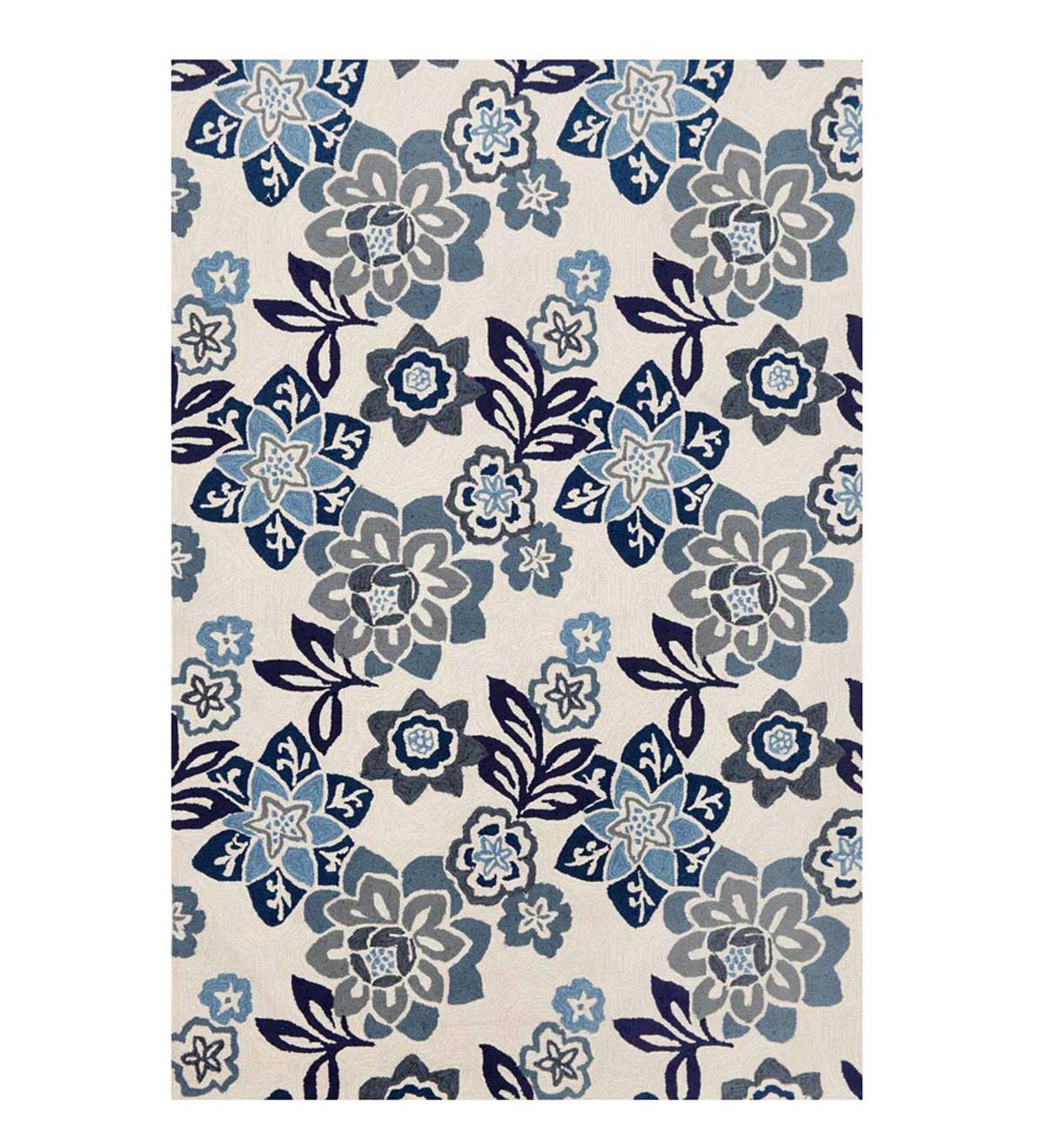 China Blue Floral Accent Rug, 5'W x 7'6"L