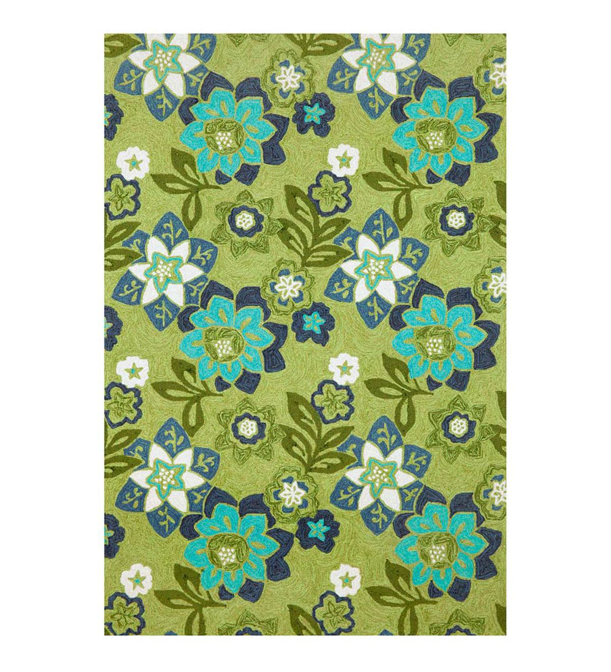 Blue and Green Floral Accent Rug, 7'6"W x 9'6"L - Green