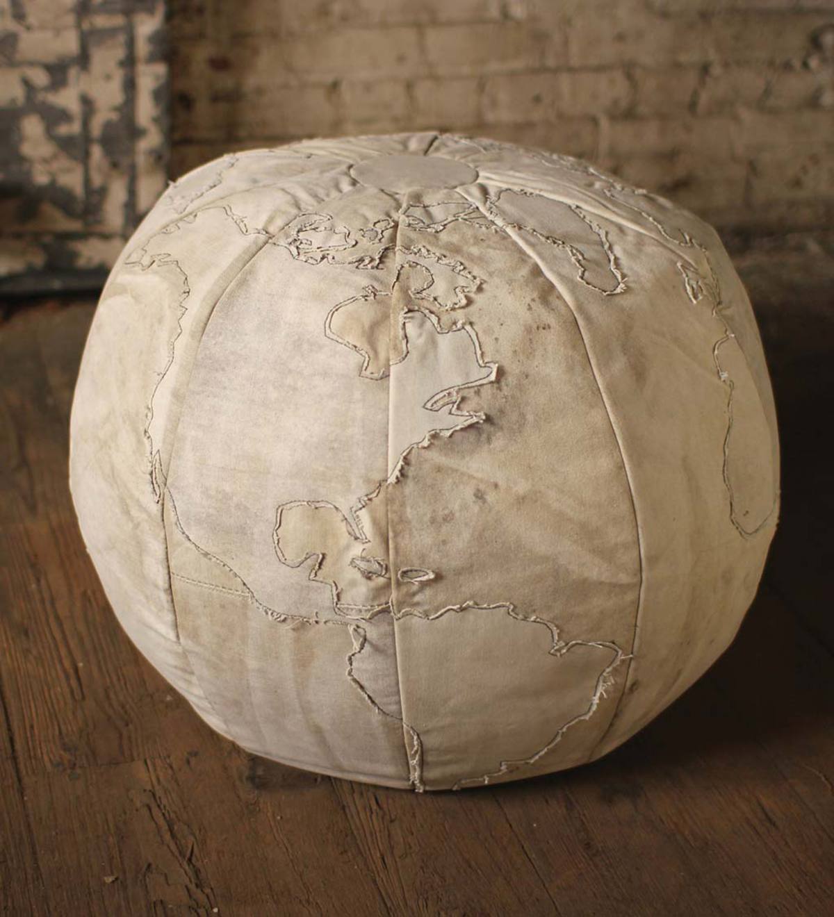 Recycled Canvas Globe Pouf