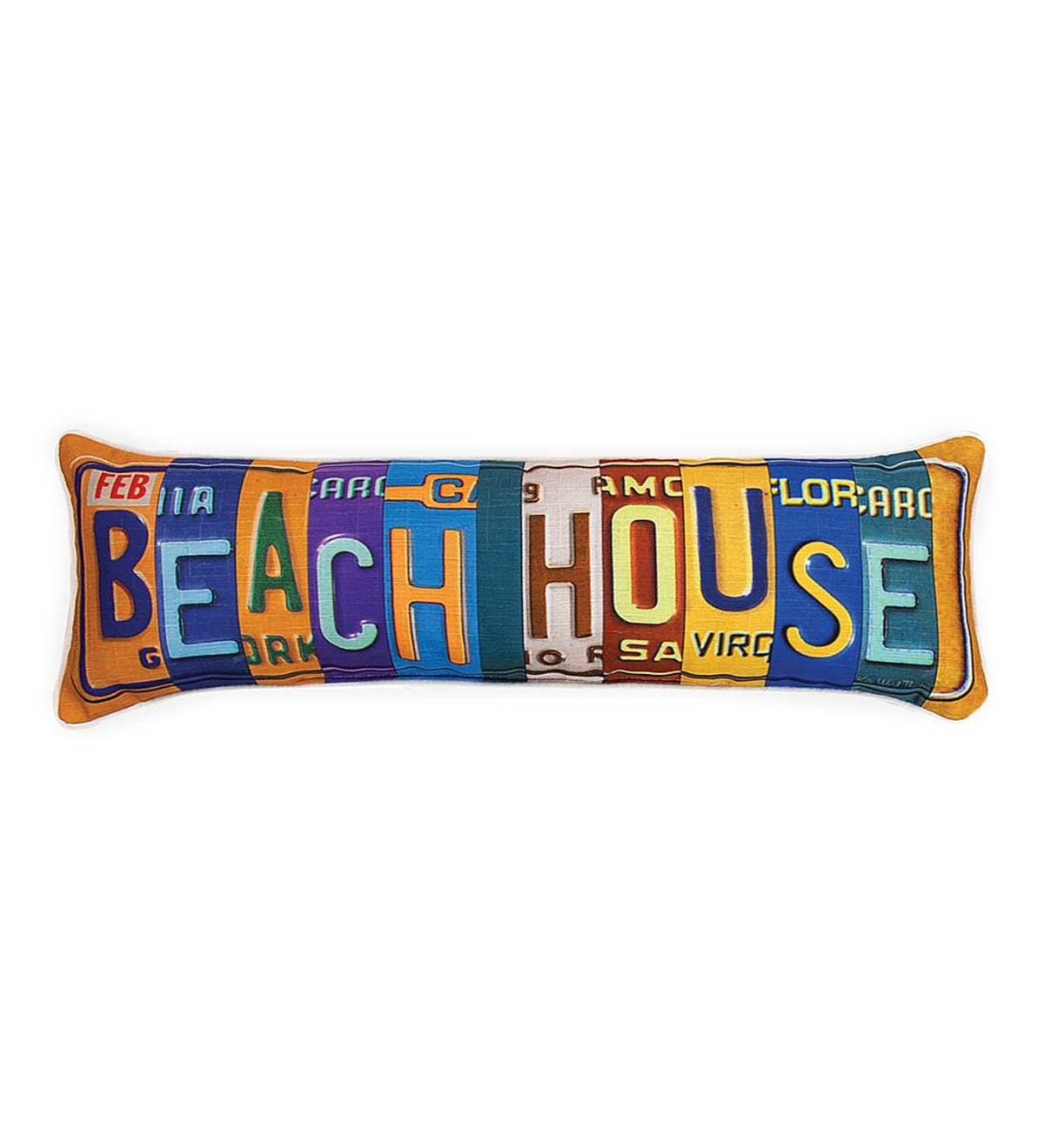 License-Plate Themed Beach House Throw Pillow