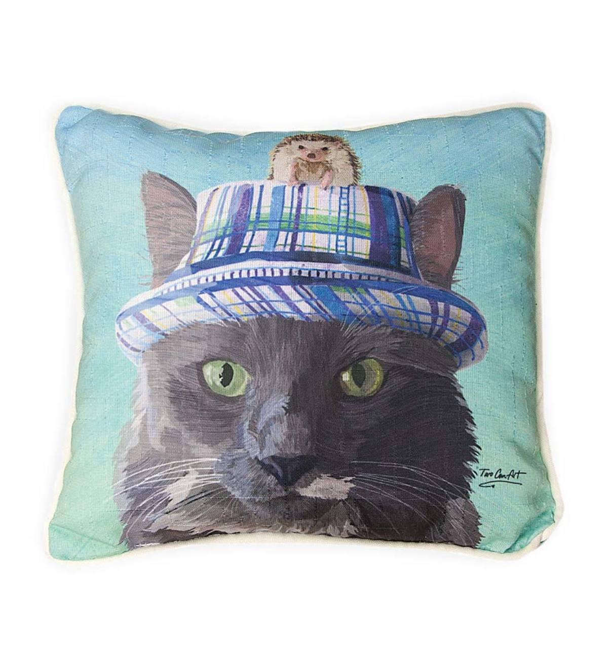 Cat in a Hat with Hedgehog Throw Pillow