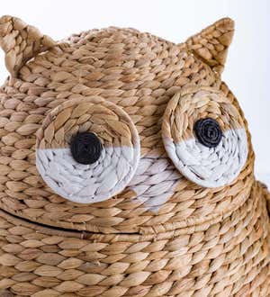 Whimsical Woven Water Hyacinth Owl Storage Basket