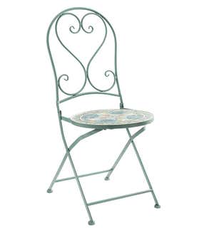 Folding Metal Teal Mosaic Bistro Table and 2 Chairs Set