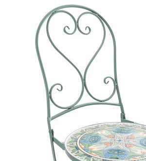 Folding Metal Teal Mosaic Bistro Chair with Mosaic Seat