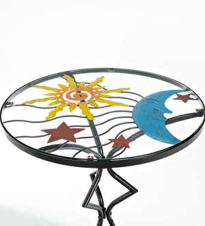 Sun, Moon and Stars Metal Chair and Metal and Glass Table Set