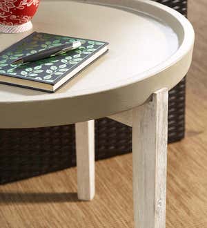Handmade Round Cement Side Table with Hardwood Stand