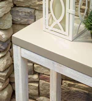 Indoor/Outdoor Cement Console Table with Hardwood Stand