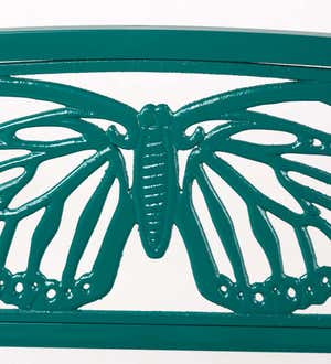 Teal Iron Butterfly Garden Bench
