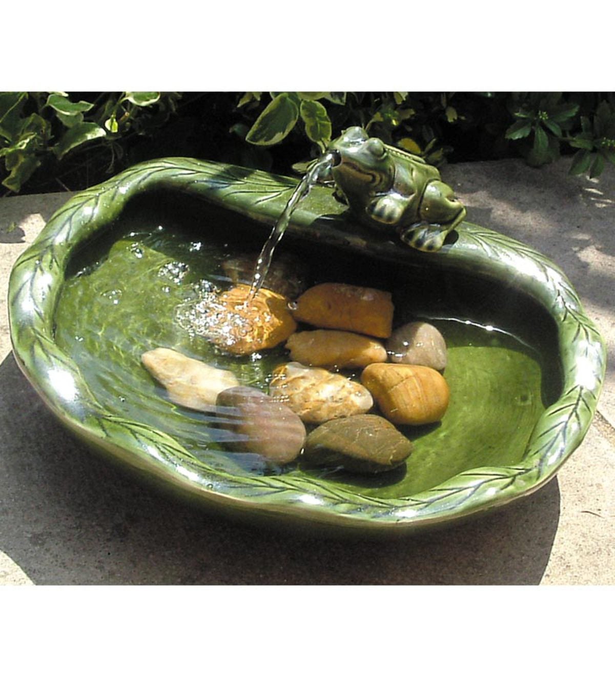 Glazed Green Ceramic Solar Frog Spouting Fountain
