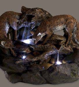 Lighted Foxes Fountain