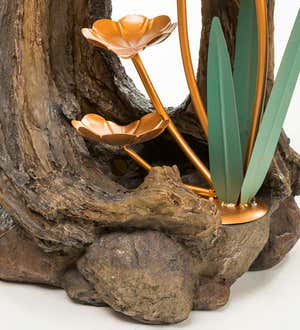 Realistic Indoor/Outdoor Woodland Stump Fountain with Metal Lily Pads