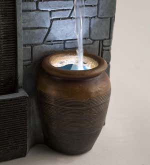 Lighted Tabletop Indoor Zen Fountain With Dual Water Flows