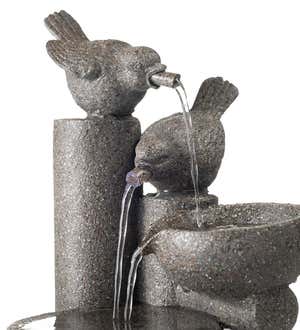 Birds and Bowls Indoor Resin Fountain With Look of Carved Stone