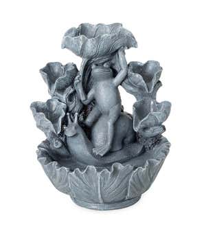 Frolicking Frog and Snail Gray Resin Tabletop Fountain