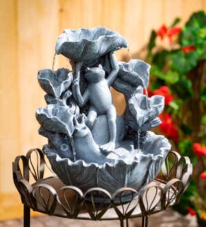 Frolicking Frog and Snail Gray Resin Tabletop Fountain