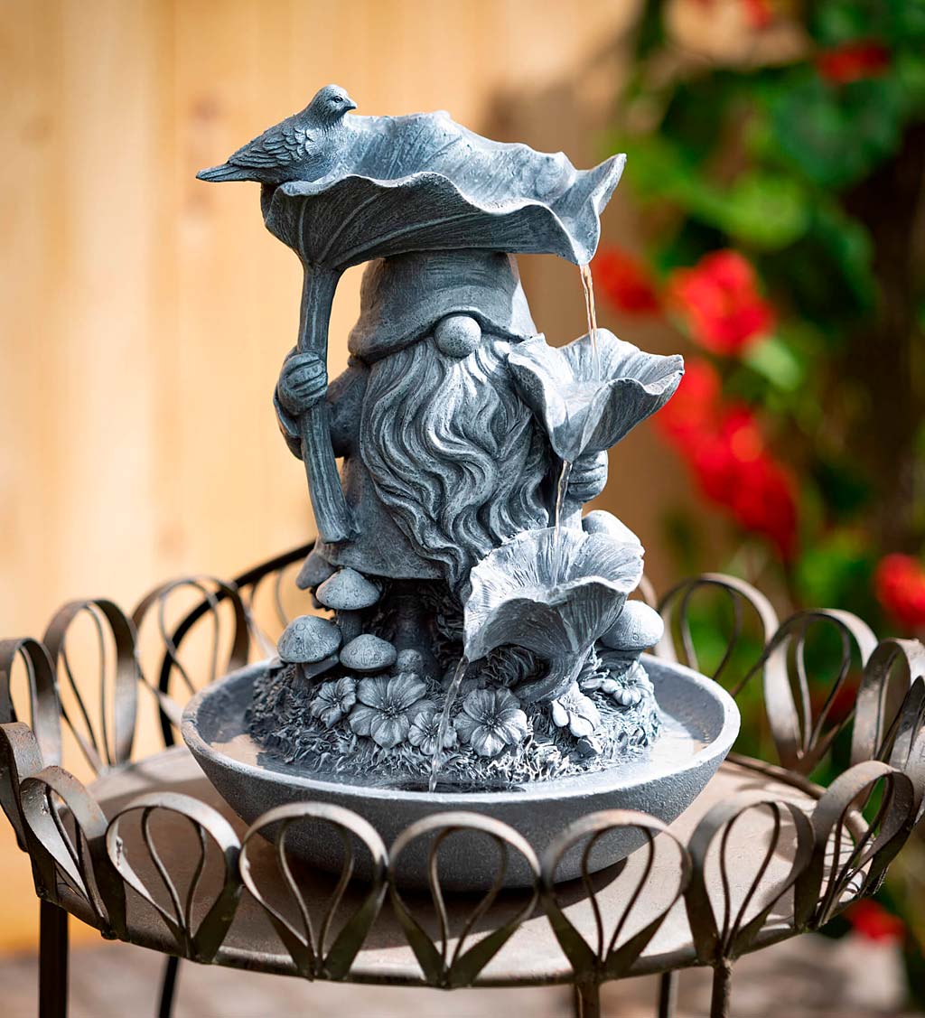 Gray Gnome Resin Tabletop Fountain