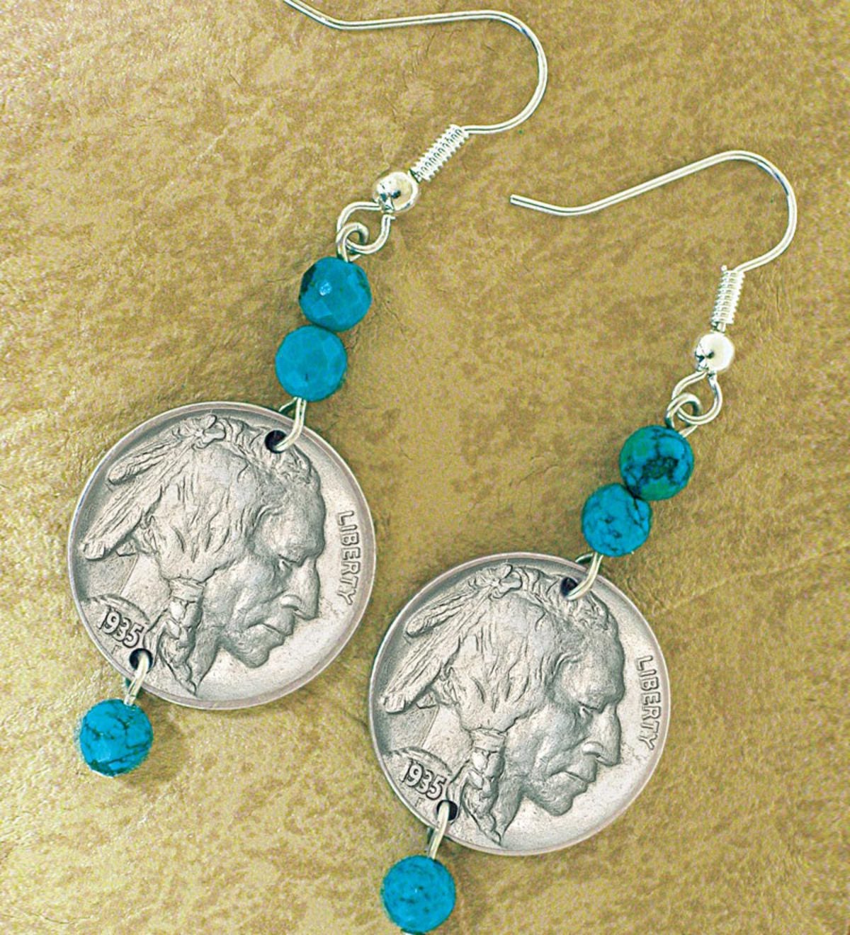 Buffalo Nickel Turquoise Coin Earrings