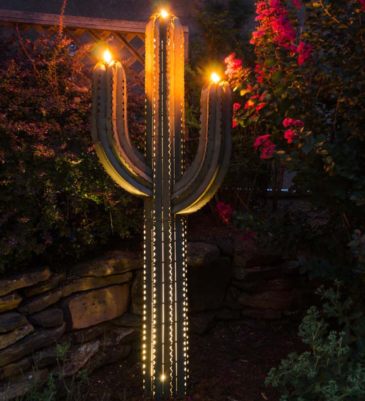 Green Metal Saguaro Cactus Outdoor Torch